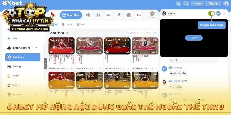 8xbet mở rộng nội dung giải trí ngoài thể thao