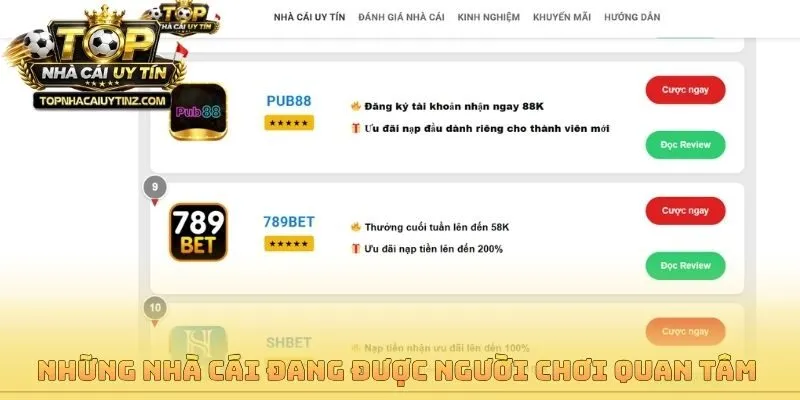 Những nhà cái đang được người chơi quan tâm