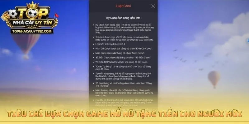Tiêu chí lựa chọn game nổ hũ tặng tiền cho người mới