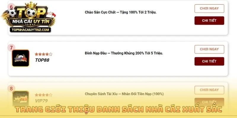 Trang giới thiệu danh sách nhà cái xuất sắc